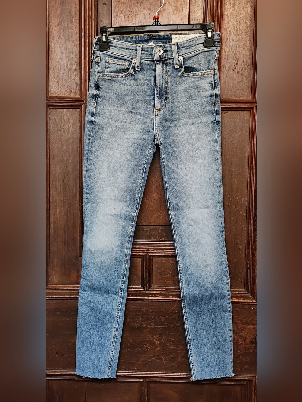 Rag & Bone Ellerly High Rise Ankle Skinny Blue Jeans Raw Hem Size 25-Org $288